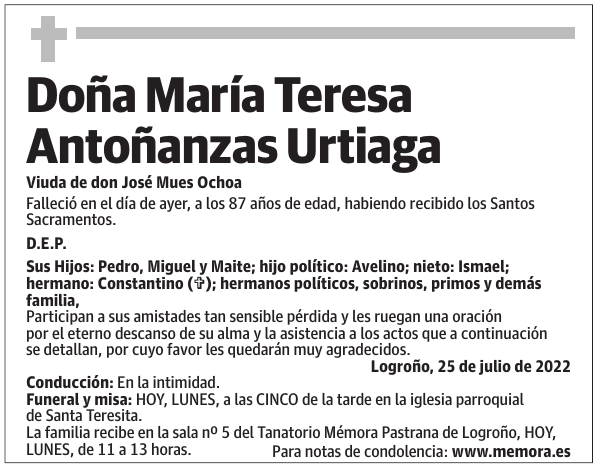 Doña  María  Teresa  Antoñanzas  Urtiaga