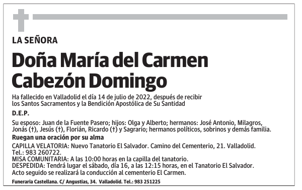 Doña María del Carmen Cabezón Domingo