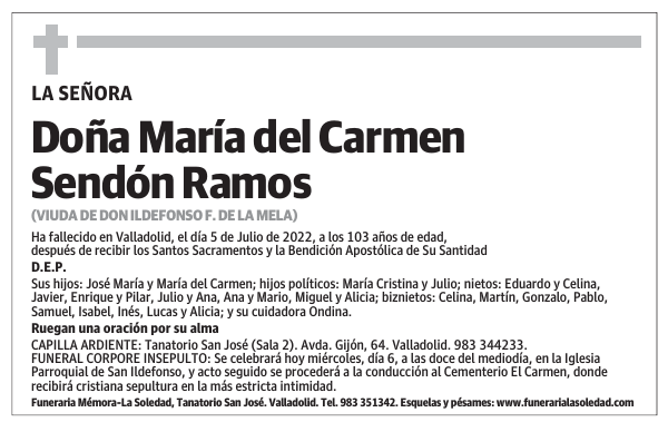 Doña María del Carmen Sendón Ramos