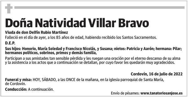 Doña  Natividad  Villar  Bravo