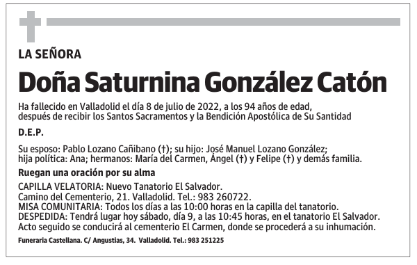 Doña Saturnina González Catón