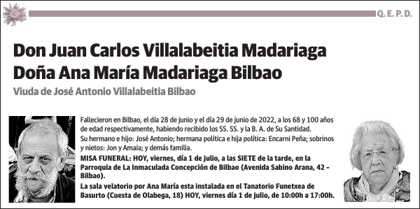 Juan Carlos Villalabeitia Madariaga y Ana María Madariaga Bilbao