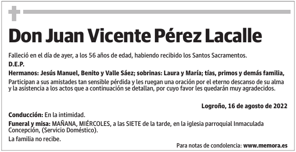 Don  Juan  Vicente  Pérez  Lacalle