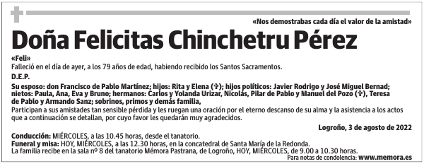 Doña  Felicitas  Chinchetru  Pérez