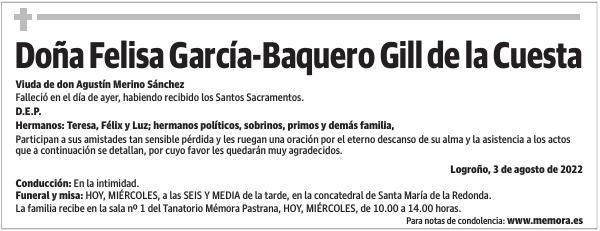 Doña  Felisa  García-Baquero  Gill  de  la  Cuesta