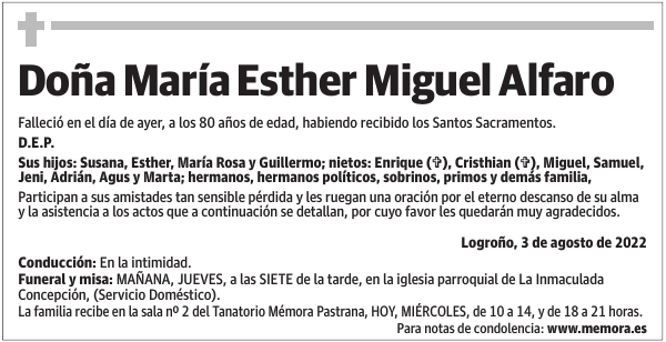 Doña  María  Esther  Miguel  Alfaro