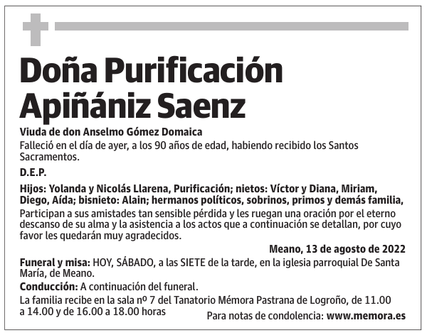 Doña  Purificación  Apiñániz  Saenz